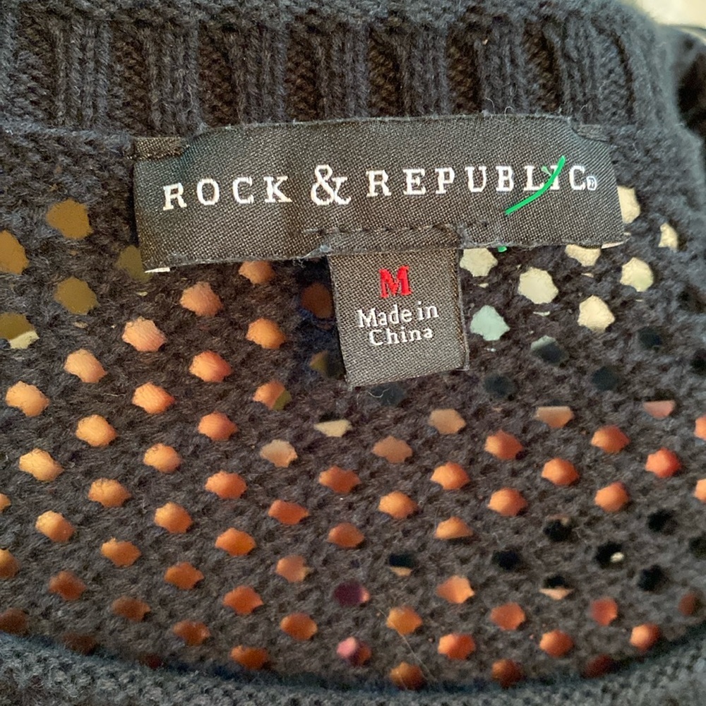 Rock & Republic black open knit studded crew neck‎ sweater - Picture 3 of 7